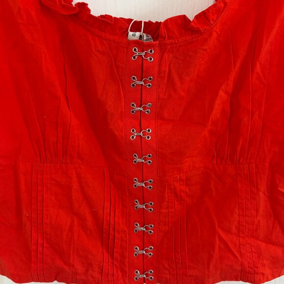 Sim & Sam Corset Crop Tank Top Smocked Back Ruffle Neck Sleeveless Red Size XL - Picture 6 of 7